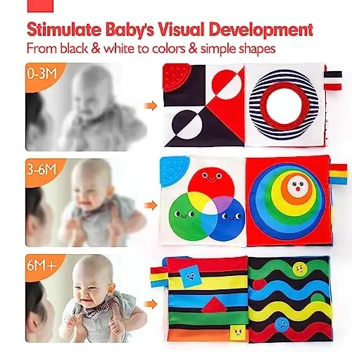 hahaland Baby Books 0-6 Months - 2PCS Infant Toys 0-6m Tummy Time Babies Toy Newborn Toys High Contrast Visual Development Sensory Book Baby Girl Boy Shower Birthday Easter Basket Stuffers - 4