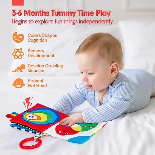 hahaland Baby Books 0-6 Months - 2PCS Infant Toys 0-6m Tummy Time Babies Toy Newborn Toys High Contrast Visual Development Sensory Book Baby Girl Boy Shower Birthday Easter Basket Stuffers - 5