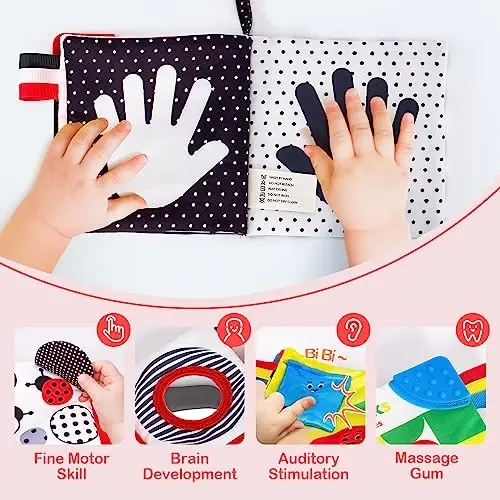 hahaland Baby Books 0-6 Months - 2PCS Infant Toys 0-6m Tummy Time Babies Toy Newborn Toys High Contrast Visual Development Sensory Book Baby Girl Boy Shower Christmas Birthday Gift Stocking Stuffers - 3