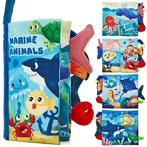 hahaland Baby Books 0-6 Months, Infant Tummy Time Toy Baby Toys 6 to 12 Months Touch Feel Book Baby Gifts for Boy Girl 0-3 Months Learning Toy Baby Christmas Birthday Gifts Stocking Stuffers (Single) 