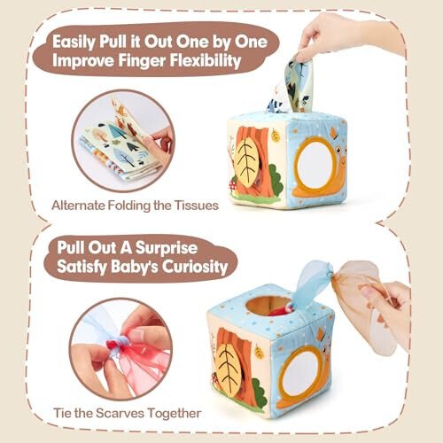hahaland Baby Tissue Box Toy - Baby Toys 6-12 Months Stocking Stuffers for Babies Montessori Toys for 6 Month Old Must Haves - Boy Girl Shower Gifts 6 9 12 18 Months Old Sensory Pulling Play Scarf Toy - 3
