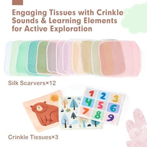 hahaland Baby Tissue Box Toy - Baby Toys 6-12 Months Stocking Stuffers for Babies Montessori Toys for 6 Month Old Must Haves - Boy Girl Shower Gifts 6 9 12 18 Months Old Sensory Pulling Play Scarf Toy - 5