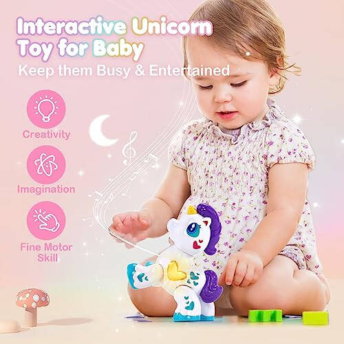 Hahaland Toys for 1 Year Old Girl Toddler Girl Toys Unicorn Musical Light up Baby Girls, Interactive Travel One Year Old Girl Christmas Stocking Stuffers - 2