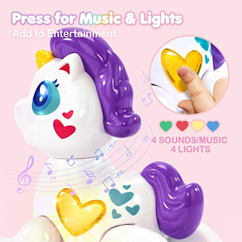 Hahaland Toys for 1 Year Old Girl Toddler Girl Toys Unicorn Musical Light up Baby Girls, Interactive Travel One Year Old Girl Christmas Stocking Stuffers - 3