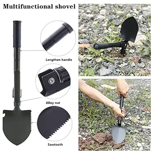 HAIPHAIK Car Emergency Kit,Emergency Roadside Kit for Car,Car Accessories for Women or Men,Car Safety Kit with Jumper Cables 11.8 FT,Tow Strap,Folding Survival Shovel,Roadside Emergency Kit - 4