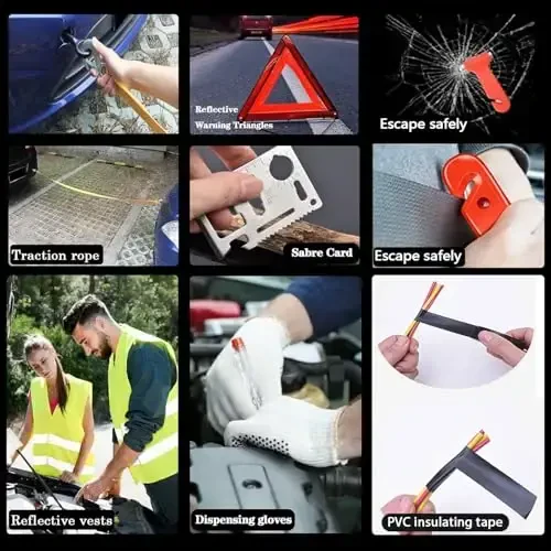 HAIPHAIK Emergency Roadside Kit for Car,Emergency Kits for Vehicles,Jumper Cables headlamps car Glasses Holder,Roadside Emergency Kit Women Men - 7