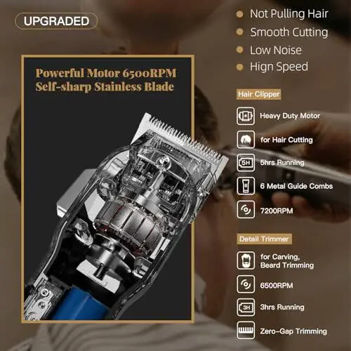 Hair Clippers for Men with Charger T-Blade Hair Beard Trimmer Kit Professional Clippers for Hair Cutting Kit with Led Display Cordless Clippers for Men Women Kids Barber Grooming Kit for Household - 6