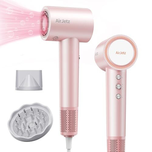 Hair Dryer, 110,000 RPM High-Speed Ionic Blow Dryer for Fast Drying, 1400W Professional Lightweight Hairdryer with Diffuser, Magnetic Nozzle, 4 Temps & 2 Speeds, Low Noise for Travel & Home - Pink - 6