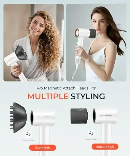 Hair Dryer, 150000 RPM High-Speed Blow Dryer with 500Million Negative Ions for Fast Drying, Lightweight & Thermo-Control, Hair Dryer with Diffuser and Nozzle, Ideal for Salon & Travel, White - 5