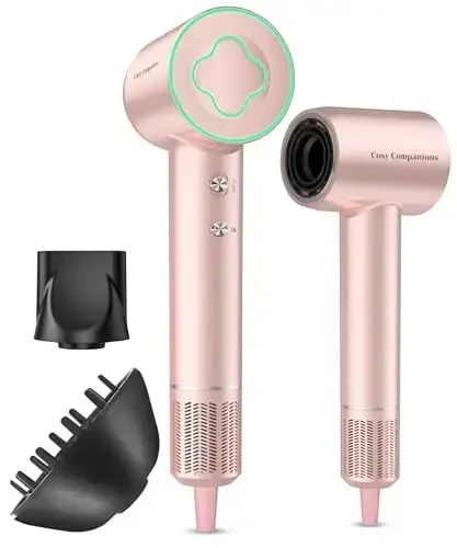 Hair Dryer - 150000 RPM High-Speed Brushless Motor Negative Ionic Blow Dryer for Fast Drying, Low Noise Thermo-Control Hair Dryer with Diffuser and Nozzle, Gleaming Pink - 1