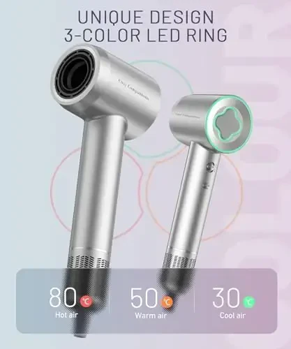 Hair Dryer - 150000 RPM High-Speed Brushless Motor Negative Ionic Blow Dryer for Fast Drying, Low Noise Thermo-Control Hair Dryer with Diffuser and Nozzle, Silvery - 4