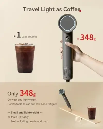 Hair Dryer, 160000 RPM High-Speed Brushless Motor with 500 Million Negative Ions, Professional Ionic Blow Dryer with Magnetic Diffuser & Nozzle,Lightweight for Home Travel Salon(Gray) - 5