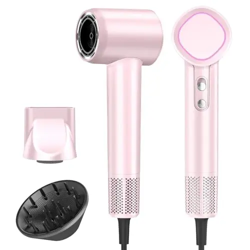 Hair Dryer, 160000 RPM High-Speed Brushless Motor with 500 Million Negative Ions, Professional Ionic Blow Dryer with Magnetic Diffuser & Nozzle,Lightweight for Home Travel Salon(Pink) - 1