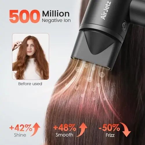 Hair Dryer, 160,000 RPM High-Speed Ionic Blow Dryer for Fast Drying, Professional Lightweight Hairdryer with Diffuser, Magnetic Nozzle, 4 Temps & 2 Speeds, Low Noise for Travel - Black - 4