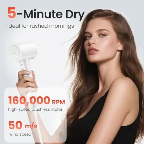 Hair Dryer, 160,000 RPM High-Speed Ionic Blow Dryer for Fast Drying, Professional Lightweight Hairdryer with Diffuser, Magnetic Nozzle, 4 Temps & 2 Speeds, Low Noise for Travel - White - AirJetz (1)
