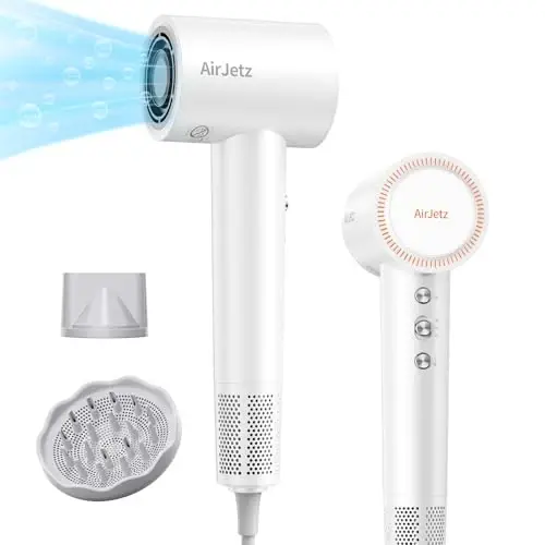 Hair Dryer, 160,000 RPM High-Speed Ionic Blow Dryer for Fast Drying, Professional Lightweight Hairdryer with Diffuser, Magnetic Nozzle, 4 Temps & 2 Speeds, Low Noise for Travel - White - 1
