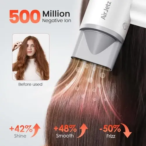 Hair Dryer, 160,000 RPM High-Speed Ionic Blow Dryer for Fast Drying, Professional Lightweight Hairdryer with Diffuser, Magnetic Nozzle, 4 Temps & 2 Speeds, Low Noise for Travel - White - 4