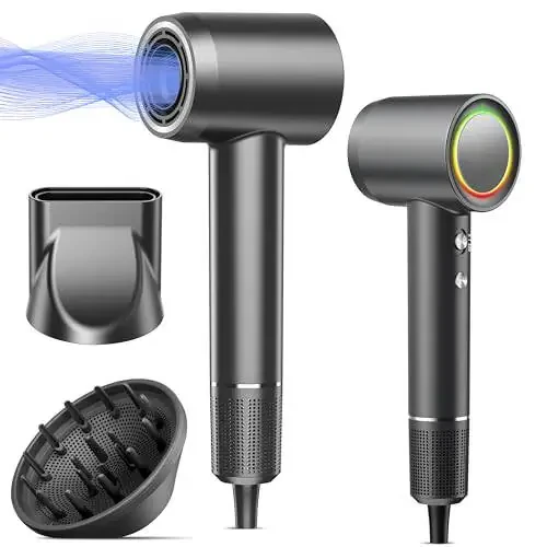 Hair Dryer, 160000 RPM Professional High Speed Ionic Blow Dryer 500 Million Negative Ions & Heat-Control & Low Noise Hairdryer with Magnetic Diffuser for Faster Drying All Hair Types, No Heat Damage - 5