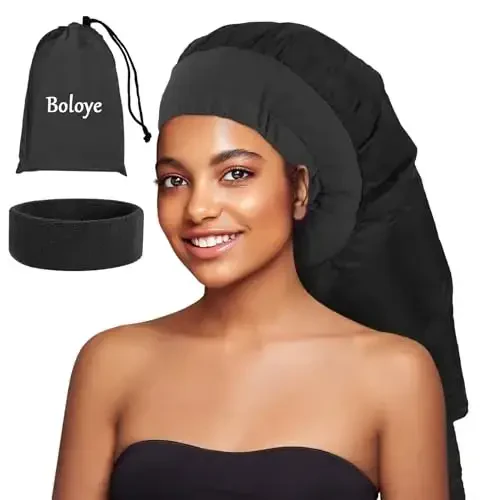 Hair Dryer Bonnet, Large Bonnet Hooded Hair Dryer Attachment for Speeds Up Drying Time & Deep Conditioning, Fits All Head Sizes & All Hair Styling, for Women Long Curly Braid Hair (Black, Large) - 1