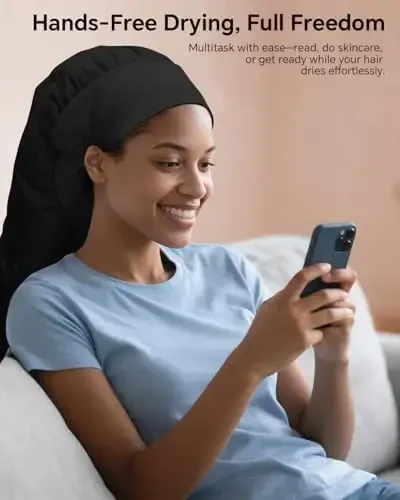 Hair Dryer Bonnet, Large Bonnet Hooded Hair Dryer Attachment for Speeds Up Drying Time & Deep Conditioning, Fits All Head Sizes & All Hair Styling, for Women Long Curly Braid Hair (Black, Large) - 3