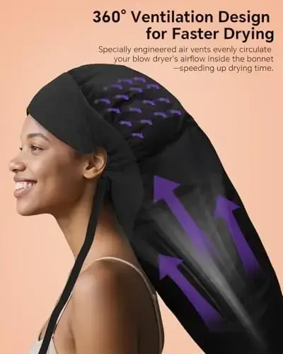 Hair Dryer Bonnet, Large Bonnet Hooded Hair Dryer Attachment for Speeds Up Drying Time & Deep Conditioning, Fits All Head Sizes & All Hair Styling, for Women Long Curly Braid Hair (Black, Large) - 5
