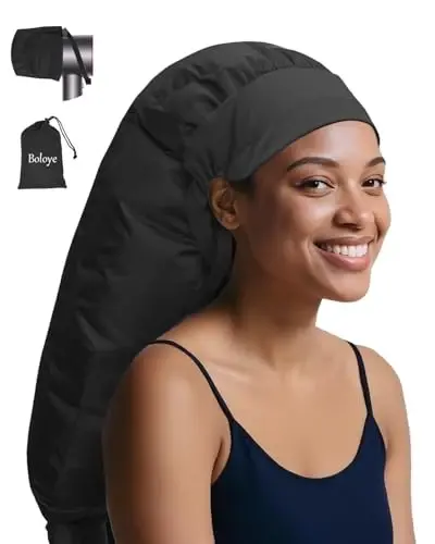 Hair Dryer Bonnet, Large Bonnet Hooded Hair Dryer Attachment for Speeds Up Drying Time & Deep Conditioning, Fits All Head Sizes & All Hair Styling, for Women Long Curly Braid Hair (Black, Large) 