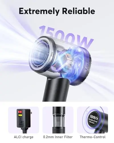 Hair Dryer - Bopcal Ionic Blow Dryer with Concentrator for All Hair Types, 110000 RPM High-Speed Fast Drying Lightweight and Quiet, 200 Million Negative Ions Dryer with Thermo-Control (1500w) - 6