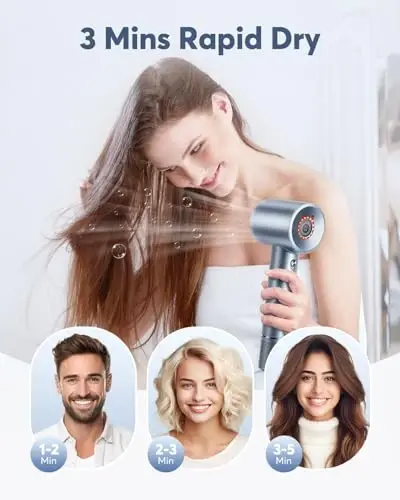 Hair Dryer - Bopcal Ionic Blow Dryer with Concentrator for All Hair Types,110000 RPM High-Speed Fast Drying Lightweight and Quiet, 200 Million Negative Ions Dryer with Thermo-Control (1500w) - 1