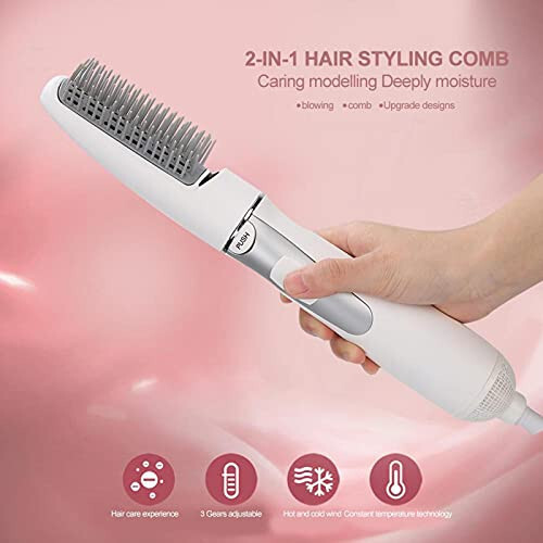 Hair Dryer Comb Dryer Comb Professional Electric Household Hair Dryer Styling Comb Lightweight Travel Hot Air Brush For Women [US] - 2