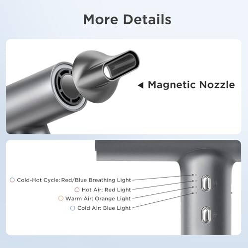 Hair Dryer, High-Speed Ionic Low Noise Blow Dryer with Brushless Motor for Fast Drying Cool-Shot Thermo-Control Hair Blow Dryer with Magnetic Nozzle for Home Travel Salon Bonus Box Included - 6