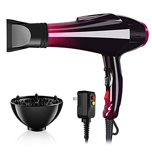 Hair Dryer Professional Blow Dryer Negative Ions 3500W Powerful Fast Drying Low Noise Long Cord Quick Dryer with Nozzle and Diffuser Hair Blow Dryer with 2 Speed and 3 Heat Settings (Purple-2) - 1