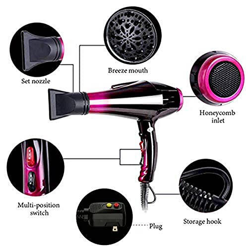 Hair Dryer Professional Blow Dryer Negative Ions 3500W Powerful Fast Drying Low Noise Long Cord Quick Dryer with Nozzle and Diffuser Hair Blow Dryer with 2 Speed and 3 Heat Settings (Purple-2) - 2