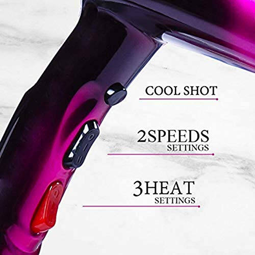 Hair Dryer Professional Blow Dryer Negative Ions 3500W Powerful Fast Drying Low Noise Long Cord Quick Dryer with Nozzle and Diffuser Hair Blow Dryer with 2 Speed and 3 Heat Settings (Purple-2) - 3