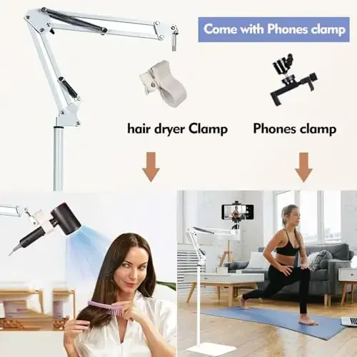 Hair Dryer Stand Holder Adjustable Hands Free Hair Dryer Holder，360 Rotate Hands Free Blow Dryer Holder，Blow Dryer Stand Hands Free Clip Suitable for 99% - 5