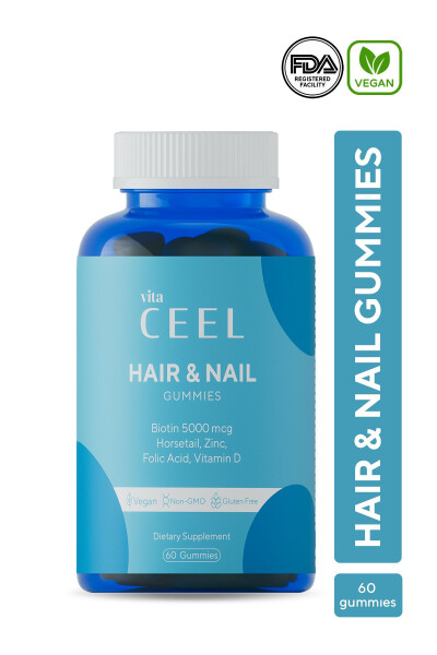 Hair Nail Vitamin Chewable Vegan Gummy Biotin 5000, Vitamin D, Zinc, Folic Acid, Horsetail - 7