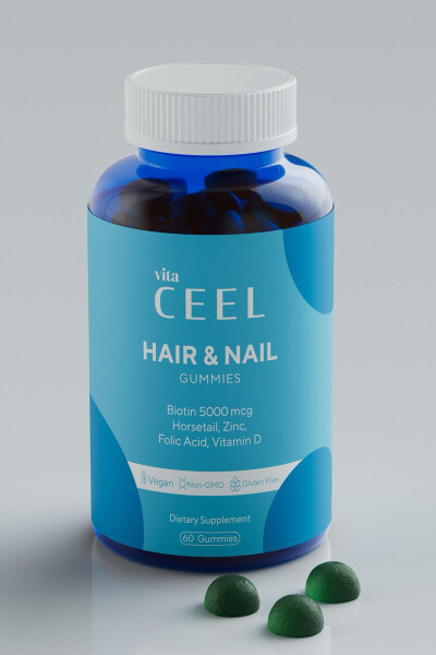 Hair Nail Vitamin Chewable Vegan Gummy Biotin 5000, Vitamin D, Zinc, Folic Acid, Horsetail - 9