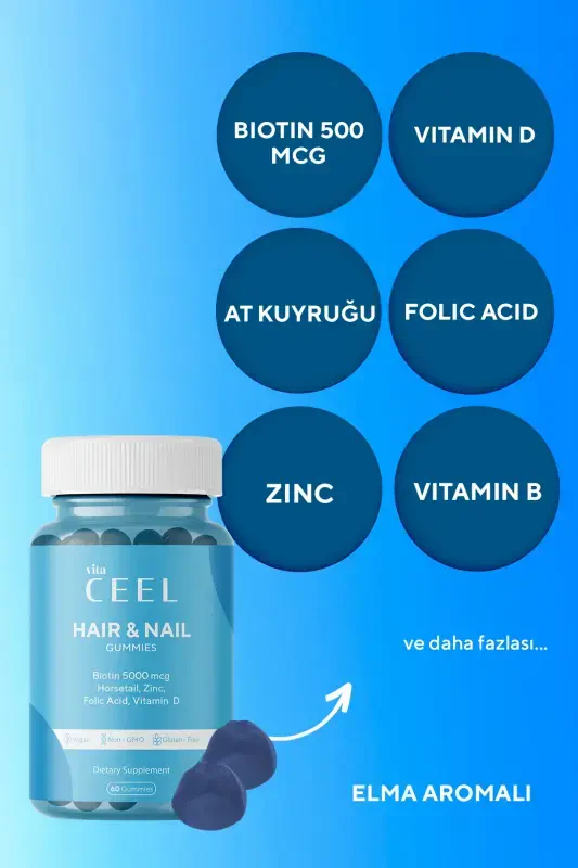 Hair Nail Vitamin Chewable Vegan Gummy Biotin 5000, Vitamin D, Zinc, Folic Acid, Horsetail - 2