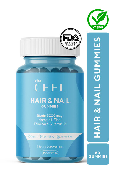 Hair Nail Vitamin Chewable Vegan Gummy Biotin 5000, Vitamin D, Zinc, Folic Acid, Horsetail - 1