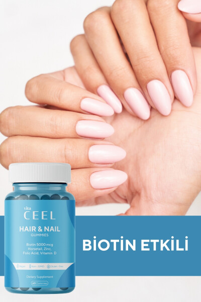 Hair Nail Vitamin Chewable Vegan Gummy Biotin 5000, Vitamin D, Zinc, Folic Acid, Horsetail - 5