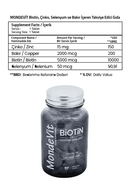 Hair Vitamin 60 Tablet Biotin 5000 mcg-Zinc 15 mg-Copper 2000 mcg-Selenium 50 mcg - 5