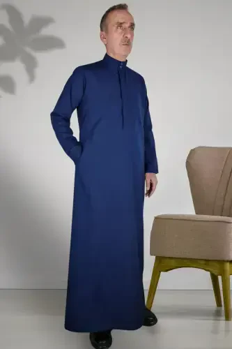 Haj Umra kiyimlari/old tugmalar yashirin va uzun yengli tugmasiz cho'ntakli/Namaz халати/erkaklar ko'ylagi-ochiq moviy - 1