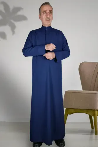 Haj Umra kiyimlari/old tugmalar yashirin va uzun yengli tugmasiz cho'ntakli/Namaz халати/erkaklar ko'ylagi-ochiq moviy - 3