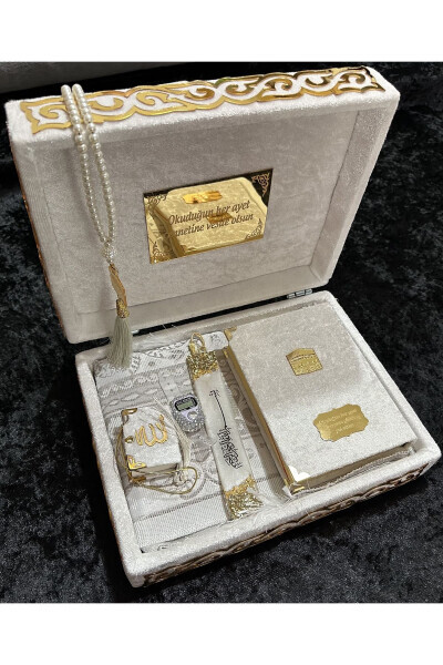 HAJJ-UMRAH GIFT SET CHESTED KAABA MODEL WHITE SET - EMIR KITABEVI (1)