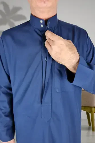 Hajj Umrah Outfits/Front Buttoned Hidden and Long Sleeve Buttonless Pocketed/Prayer Robe/men's dress-light blue - 4