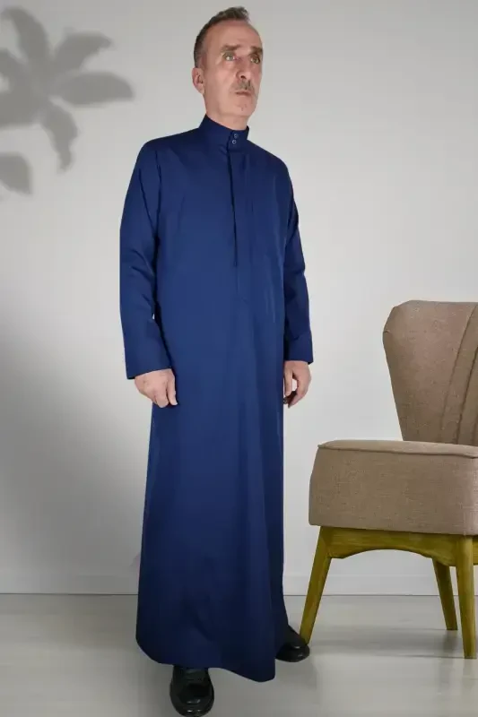 Hajj Umrah Outfits/Front Buttoned Hidden and Long Sleeve Buttonless Pocketed/Prayer Robe/men's dress-light blue - 7