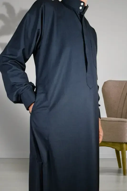 Hajj Umrah Outfits/Front Buttons Hidden And Long Sleeve Buttoned Pocketed/Prayer Robe-Navy Blue - 6
