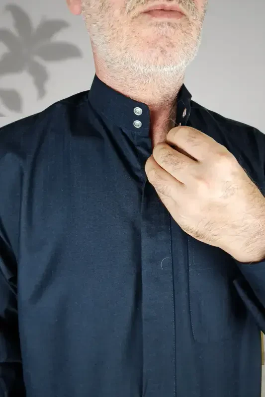 Hajj Umrah Outfits/Front Buttons Hidden And Long Sleeve Buttoned Pocketed/Prayer Robe-Navy Blue - 8