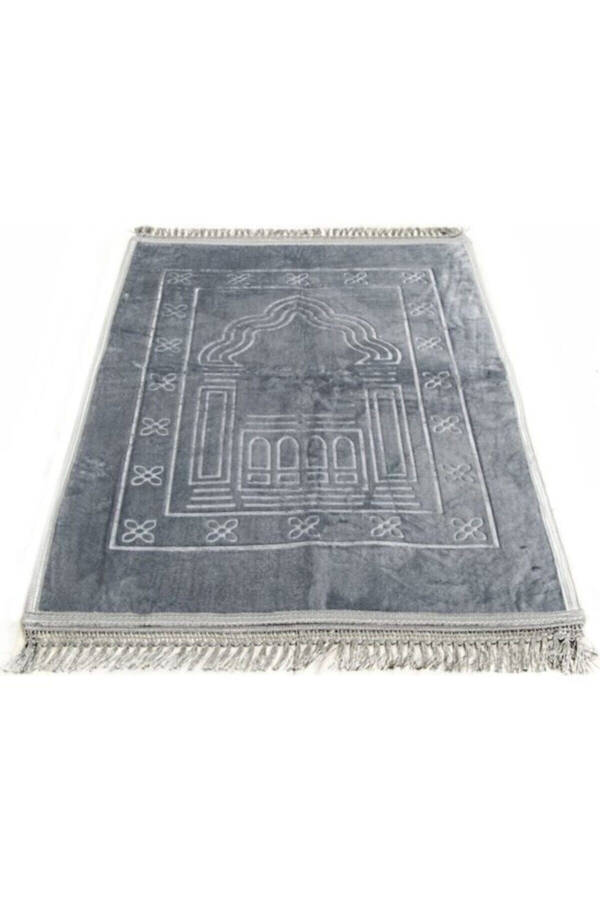 Hajj World Luxury Thick Soft Plush Prayer Rug with Non-Slip Base & Bag - Grey 80x120 - 1