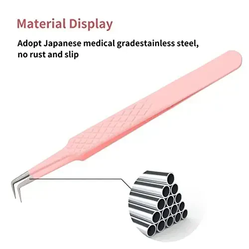 Hajm muxlislari uchun kiprik qo'shimchalari uchun pinsetlar Professional pinsetlar aniqligi 3D 6D 8D 10D L shaklidagi egri hajmli kiprik pinsetlari pushti zanglamaydigan po'latdan yasalgan kirpik qo'shimchalari uchun materiallar - 5