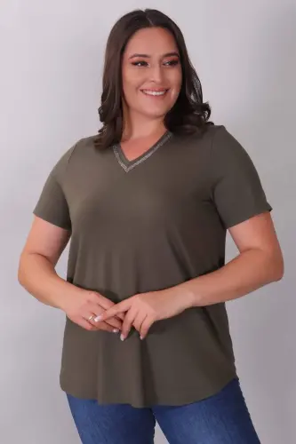 Hakhi Blouse with V-Neck and Stone Strip - BÜYÜKBEDENIZ (1)